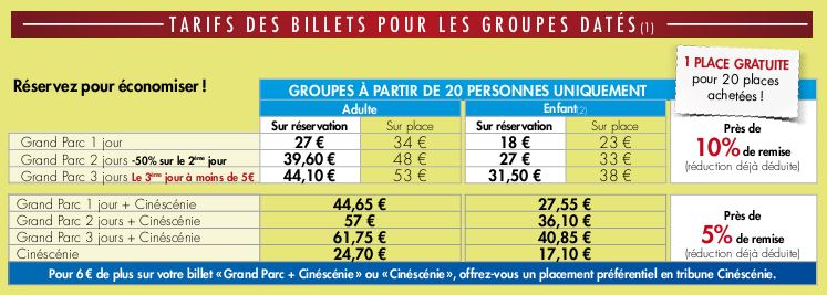 Tarif Groupes Puy du Fou 2015